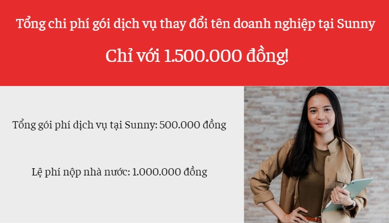 Tổng chi phí dịch vụ thay đổi tên doanh nghiệp tại Sunny